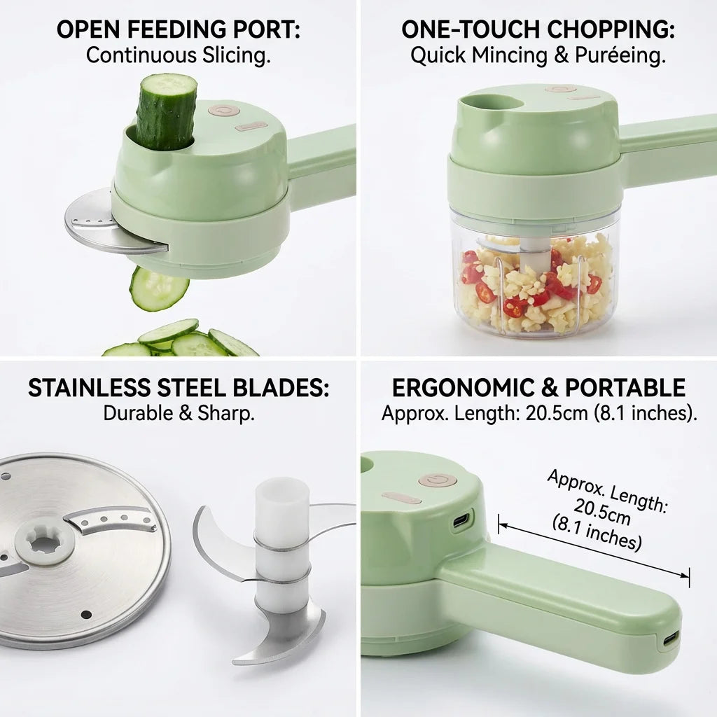 Handheld 4-in-1 Wireless Electric Vegetable Cutter Set Garlic Masher Food Chopper Meat Grinder Machine for Kitchen