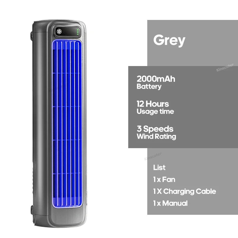 Portable Air Conditioner Fan 2000mAh Quiet Desktop Tower Fan Wall Non-drilling Circulating Fan 3 Speeds Adjustable