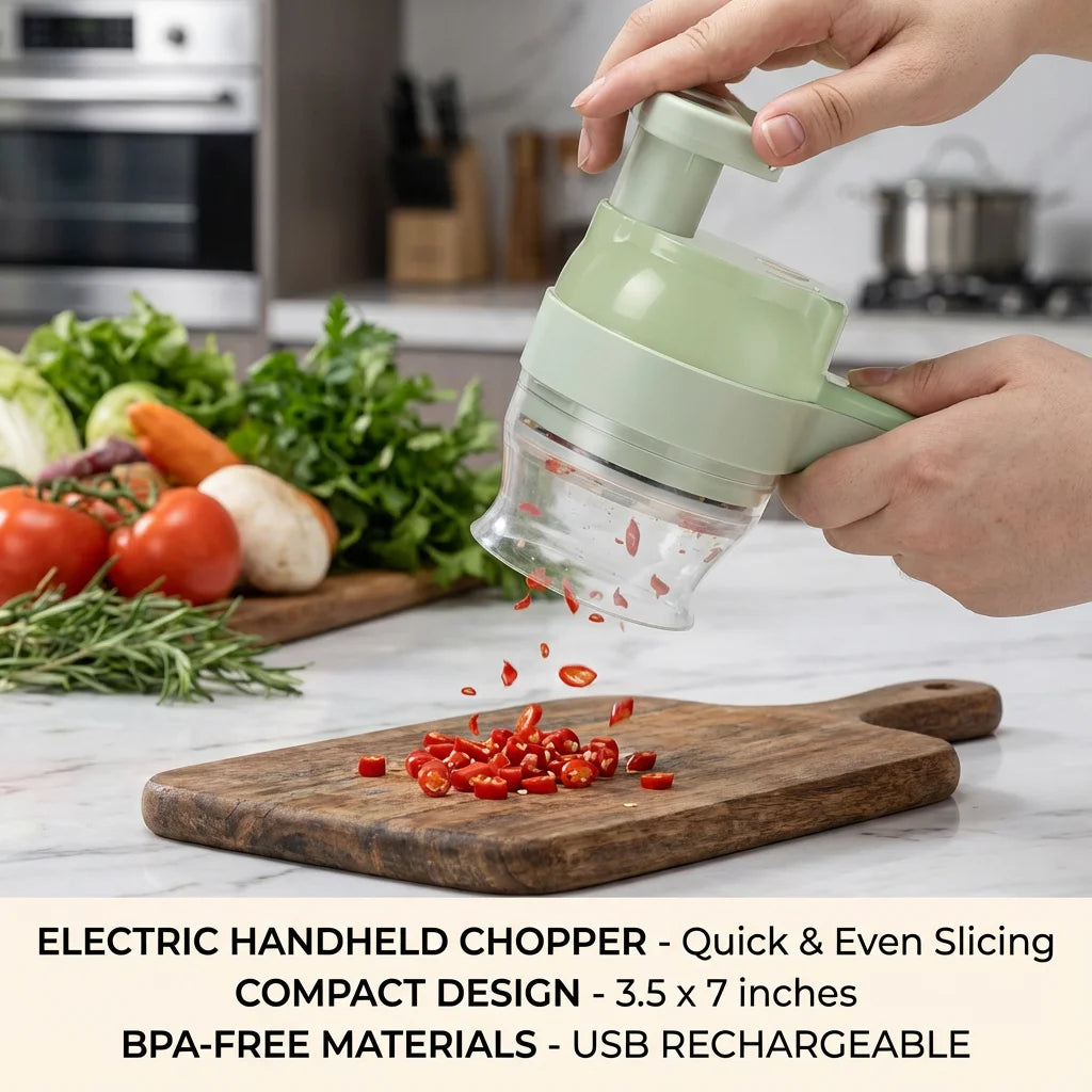Handheld 4-in-1 Wireless Electric Vegetable Cutter Set Garlic Masher Food Chopper Meat Grinder Machine for Kitchen