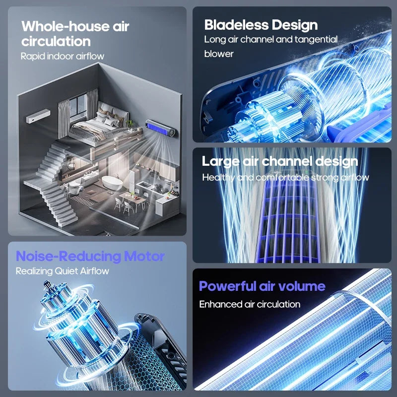 Portable Air Conditioner Fan 2000mAh Quiet Desktop Tower Fan Wall Non-drilling Circulating Fan 3 Speeds Adjustable