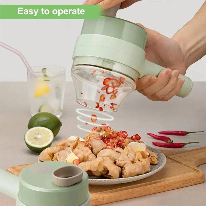 Handheld 4-in-1 Wireless Electric Vegetable Cutter Set Garlic Masher Food Chopper Meat Grinder Machine for Kitchen