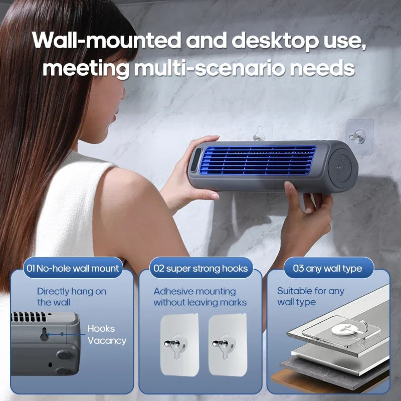 Portable Air Conditioner Fan 2000mAh Quiet Desktop Tower Fan Wall Non-drilling Circulating Fan 3 Speeds Adjustable