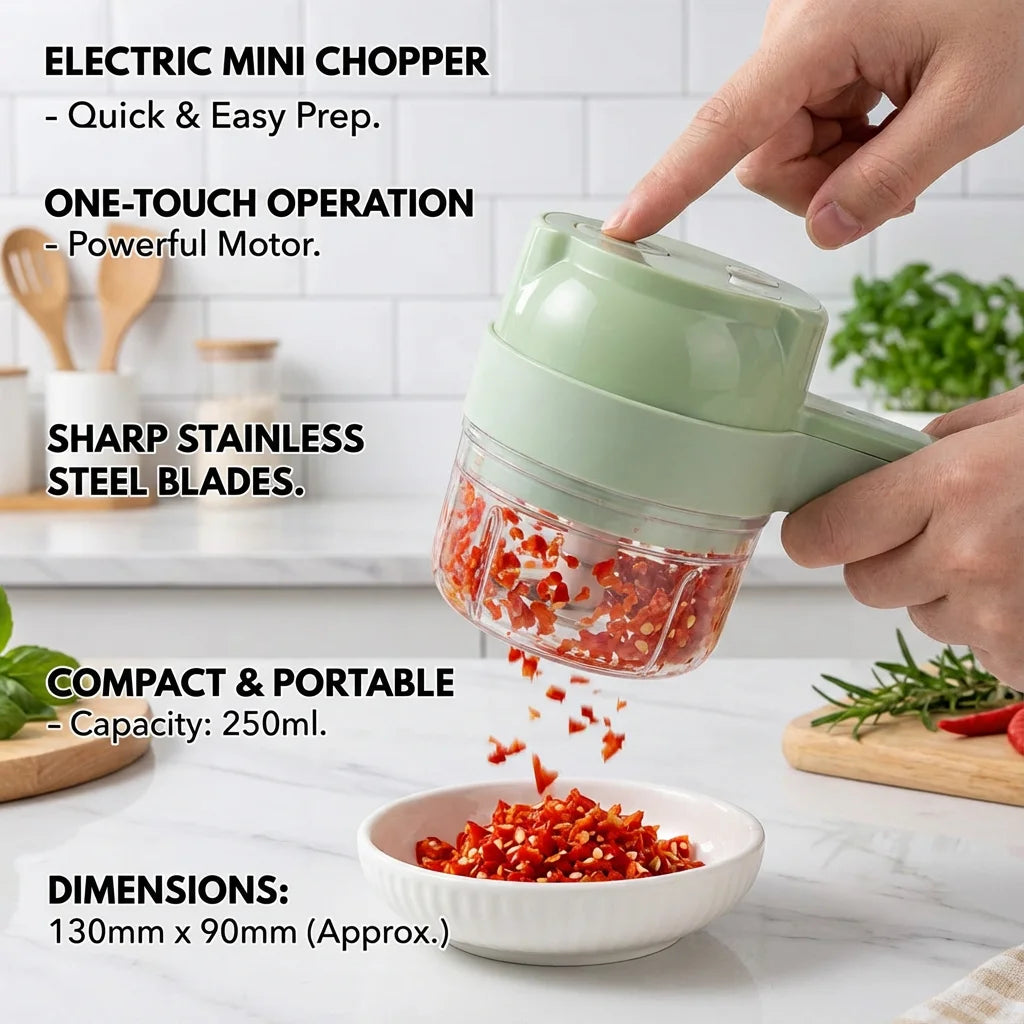 Handheld 4-in-1 Wireless Electric Vegetable Cutter Set Garlic Masher Food Chopper Meat Grinder Machine for Kitchen